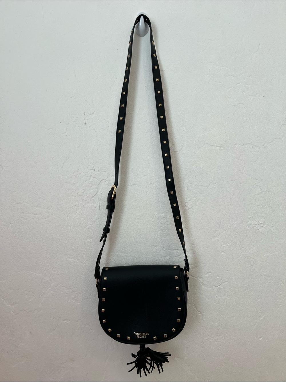 Victoria's Secret Black Crossbody with Gold Stud Trim